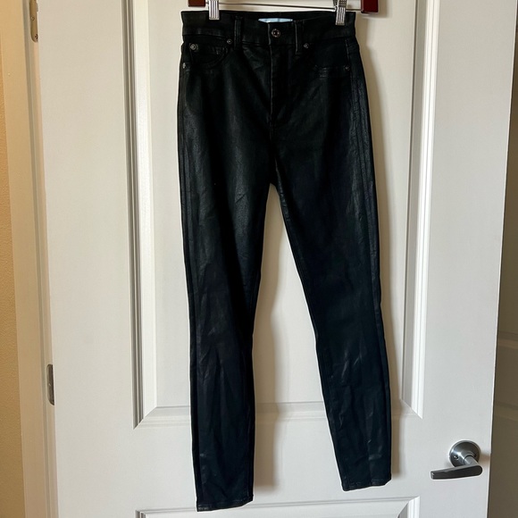 7 For All Mankind High Rise Skinny Jeans in Black Coated 25 - Picture 6 of 6